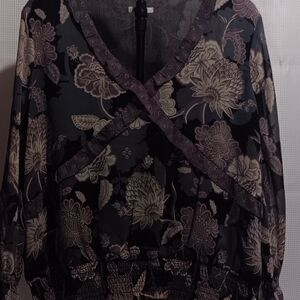 Cato Floral Blouse in Black,Cream and Plum